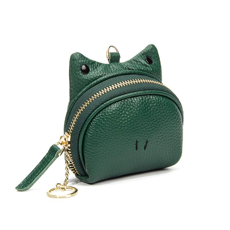 

New first-layer cowhide leather cute change bag hanging bag with coin key storage small wallet female grass зелений колір