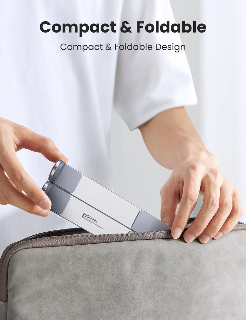 Ugreen Foldable Laptop Compact and Fits Laptops from To and Aluminum Alloy Construction with 5 Adjustable Angle and Storage Case Included Stand,