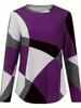 Plus Size Women's Color Block Geometric Print Long Sleeve Top - Multiple Colors, Spring/Autumn Style