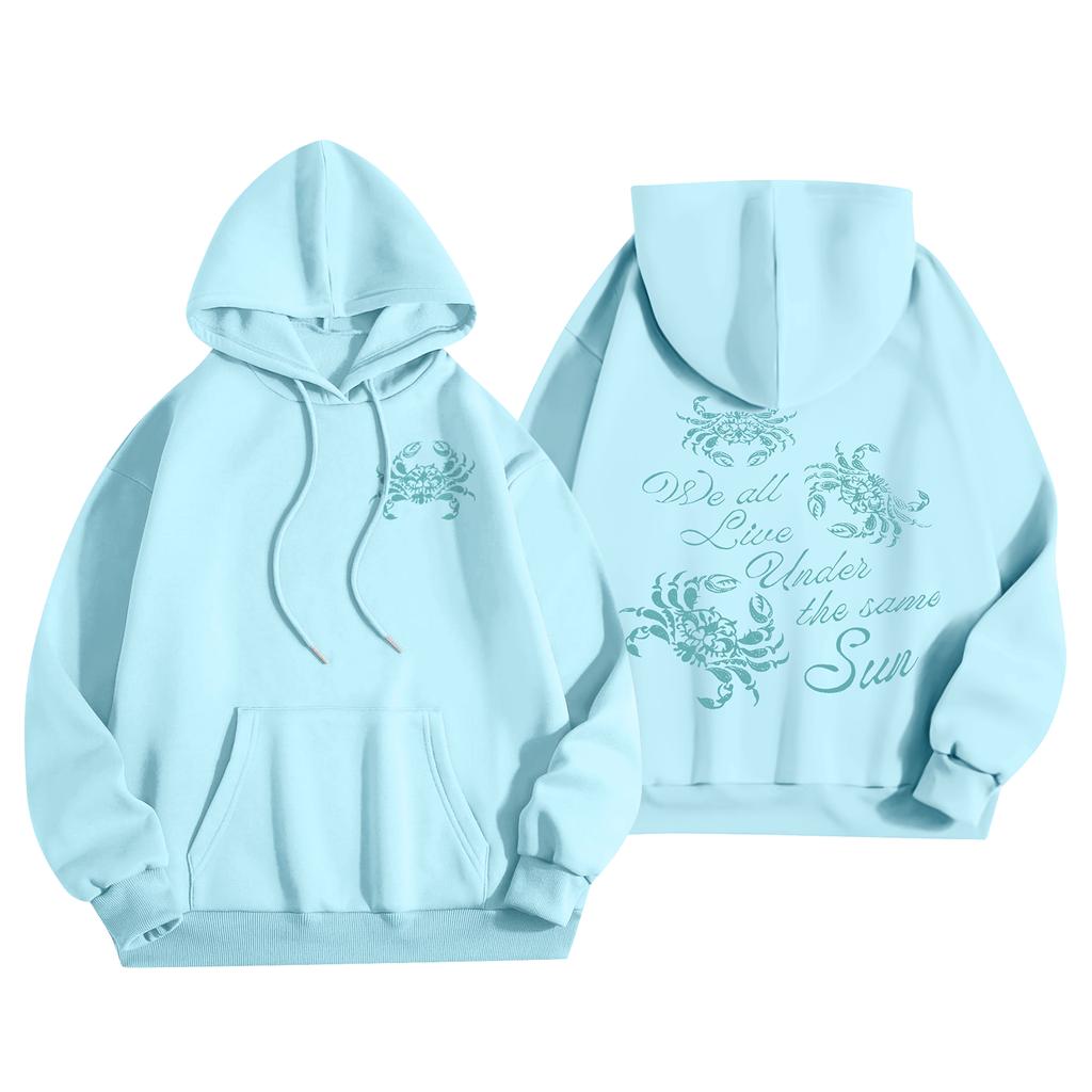 Damenmode Damen Leichter Langarmpullover mit Taschen Preppy Graphic Hoodie