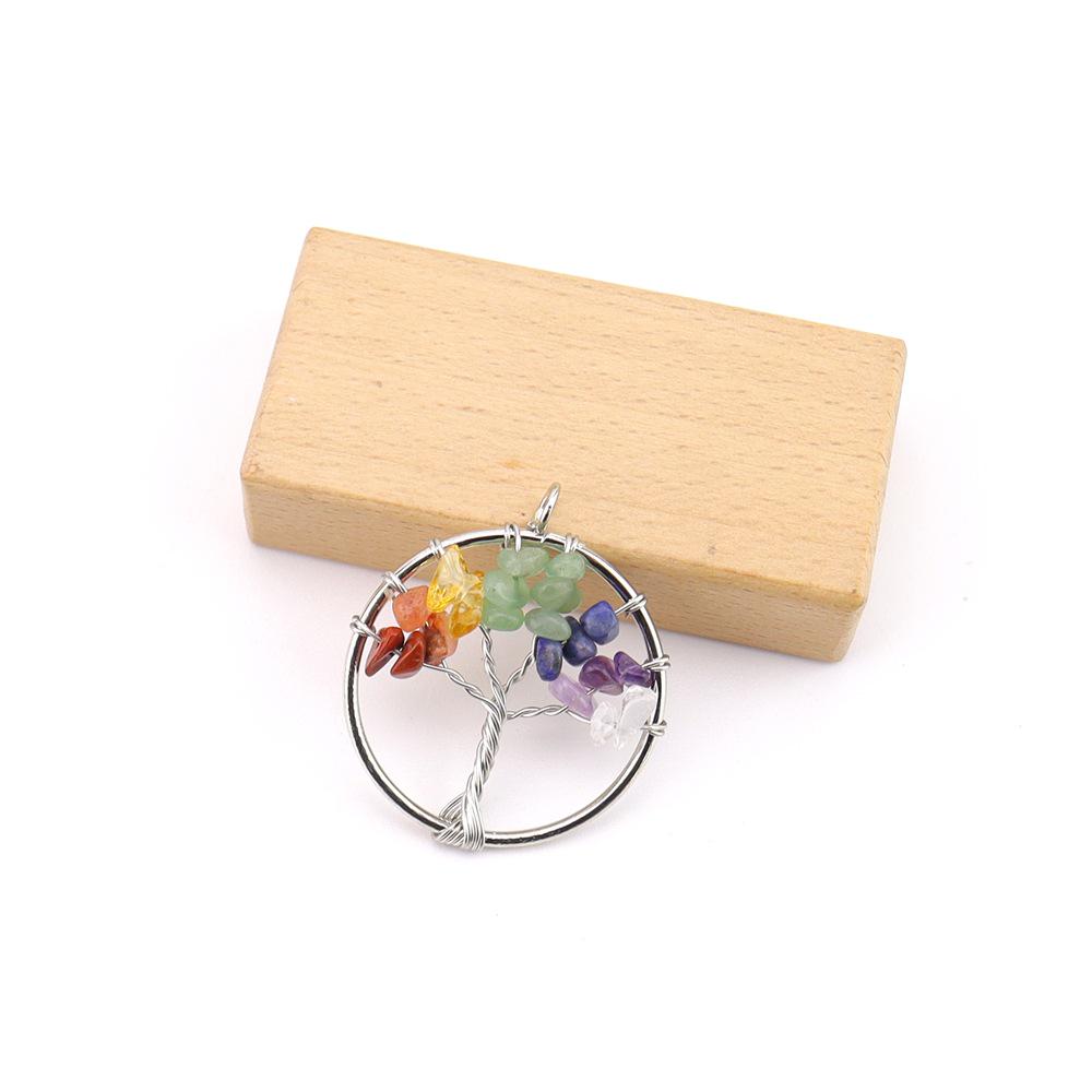 Seven-Color Natural Crystal Tree of Life Necklace Pendant with Crushed Stone, N737