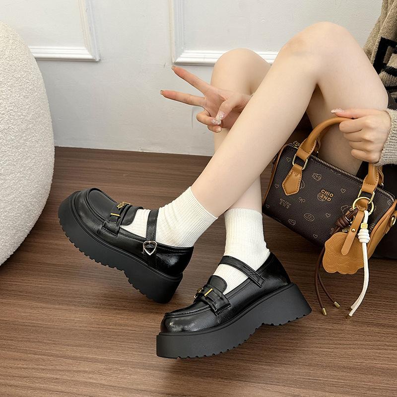 2025 Autumn New Platform Comfortable Loafers Women's One-pedal Retro Small Leather Shoes British Style Thick Heel Single Shoes Women