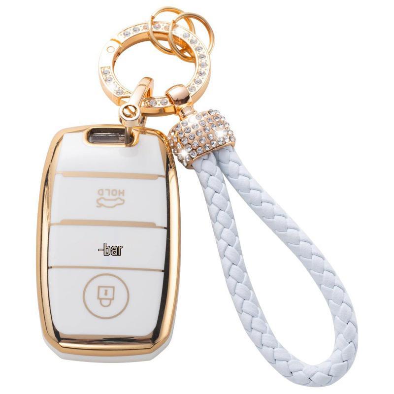 Gold-Rimmed Car Key Set with Diamond Ring Pendant Key Chain
