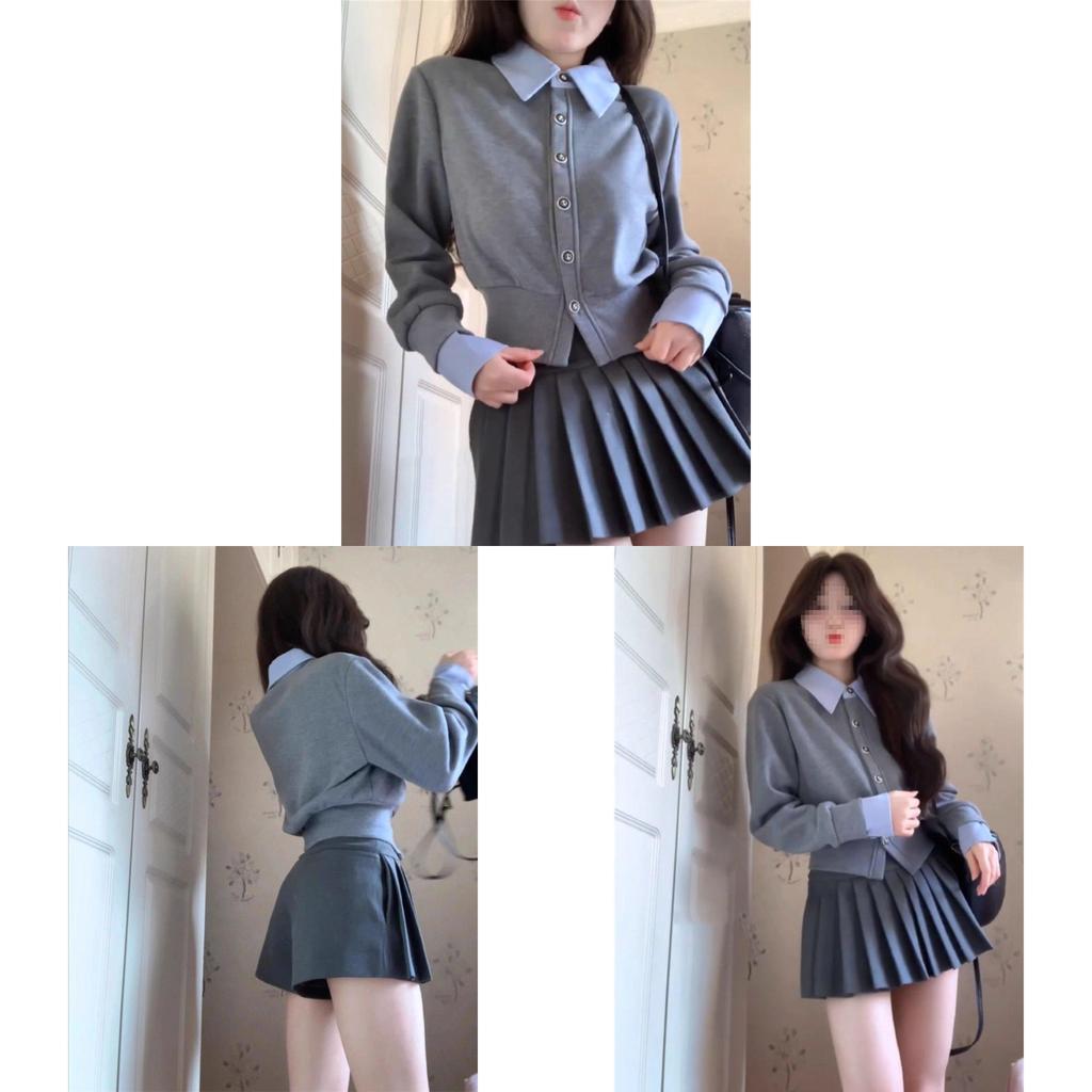 French Sweet Style Girl Long Sleeve Top And Short Skirt Set For Fall Fashion