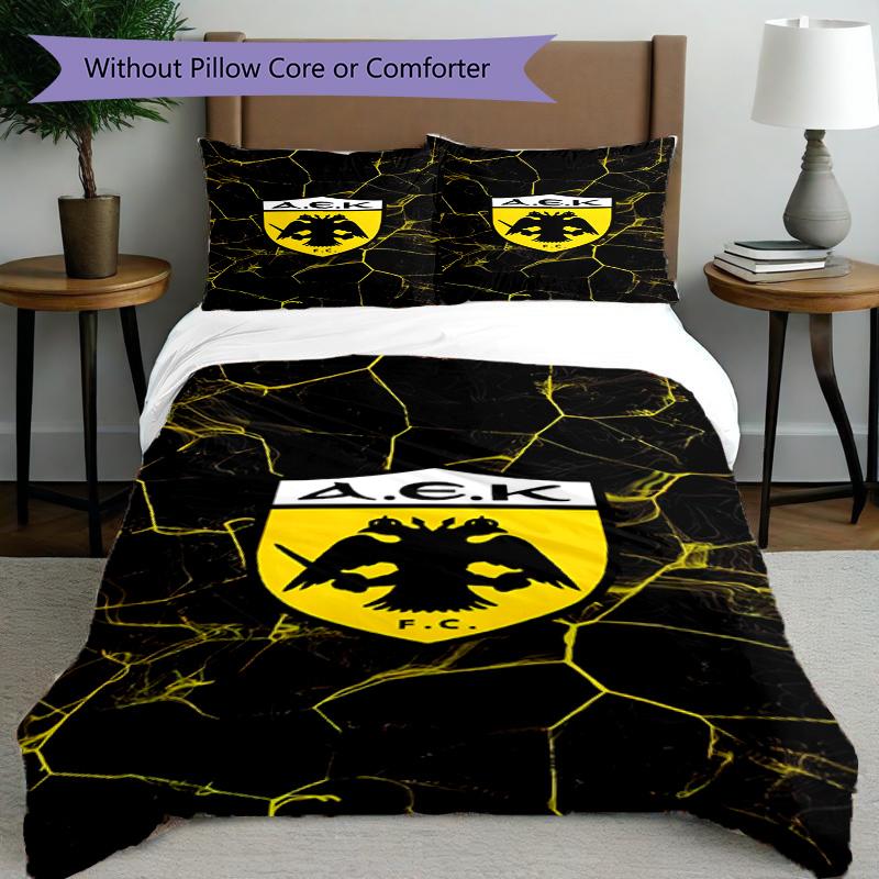3pcs Duvet Cover Set (1*Duvet Cover + 2*Pillowcase, Without Core), AEK Athens FC Print Bedding Set, Bedroom Decor, All‑Season, Birthday Gift