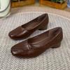 Soft-soled Low-heeled Small Leather Shoes Women's Autumn New Square-headed Versatile Light-mouth Commuter Fashion Shoes