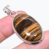 Natural Tiger Eye Gemstone 925 Sterling Silver Jewelry Pendant 1.93" T3u24