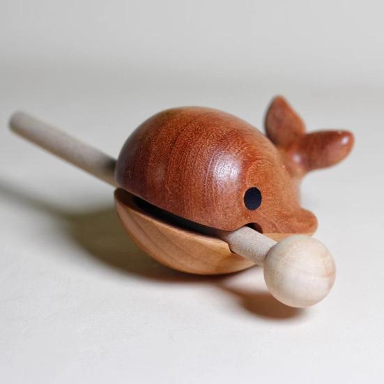 Whale Wooden Fish Toy With Mallet Stress Relief Animal Meditation Temple Block