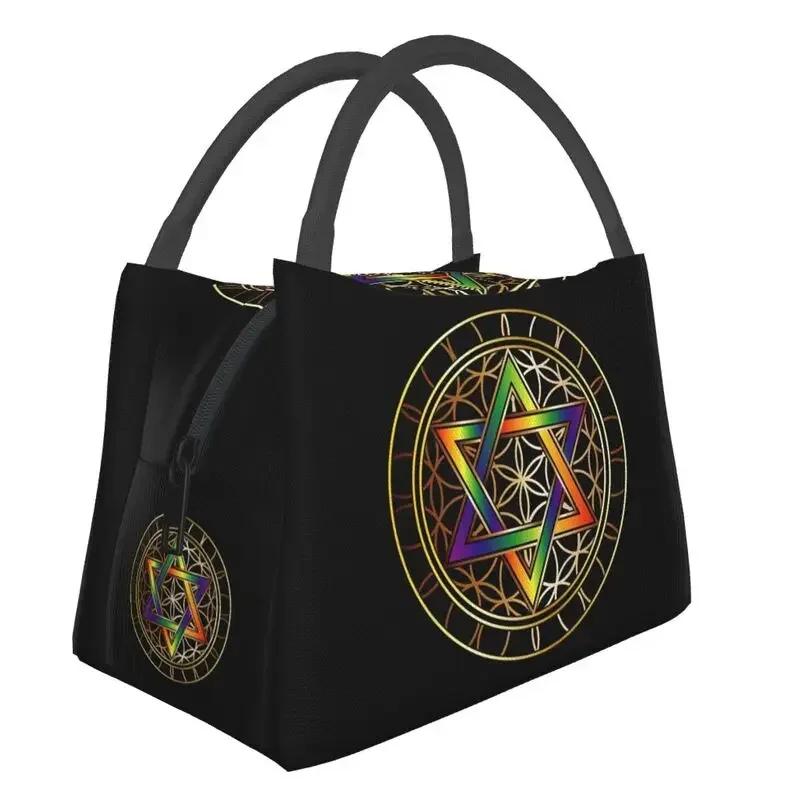 Flower Of Life Abalone Shell On Pearl Insulated Lunch Tote Bag for Women Geometric Mandala Portable Cooler Thermal Bento Box