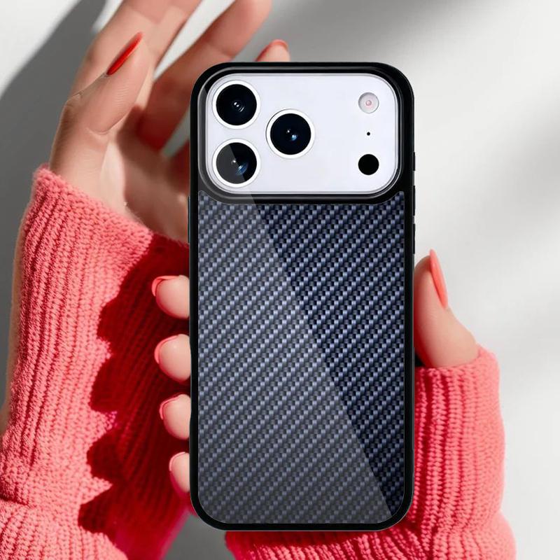 Carbon Fibre Effect Pattern Phone Case for iPhone 17 16 15 14 13 Pro Max Back Cover for 12 11 Pro Coque