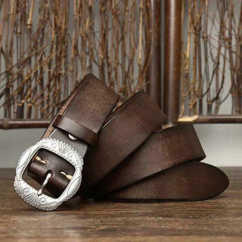 3.8CM Pure Cowhide High Quality Genuine Leather Belts for Men Brand Strap Male Pin Buckle Vintage Jeans Cowboy Cintos Luxury
