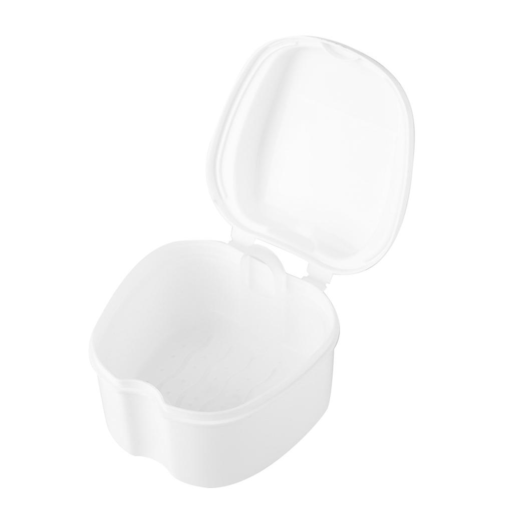 Denture False Teeth Storage Box Case With Filter Screen Dental Appliance White