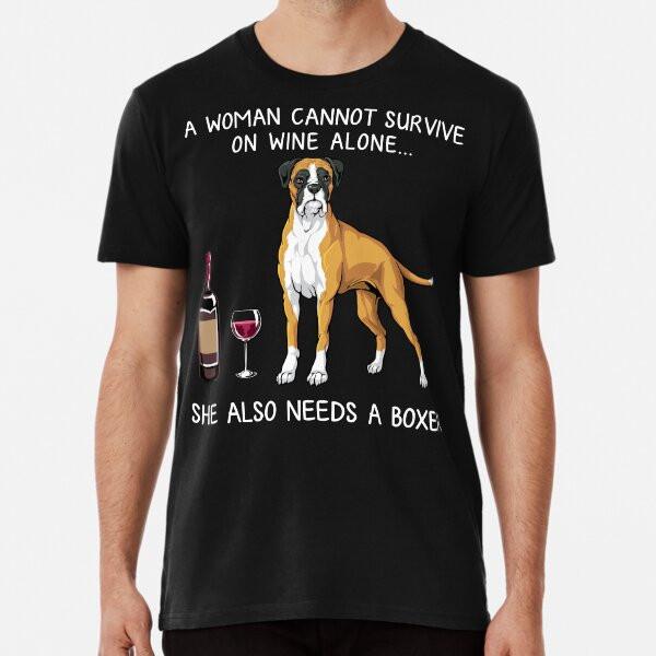 Boxer and wine Funny Dog Premium T-Shirt S to 5XL Made in the AU/USA T-Shirt