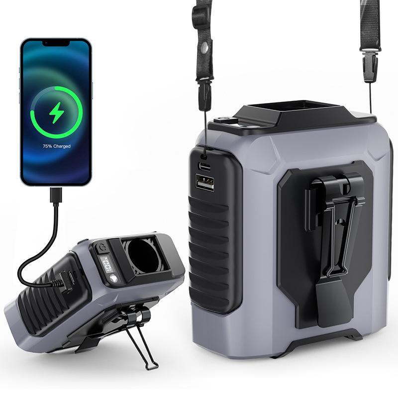 

Поясной вентилятор 10000 мАч Портативный ручной вентилятор с подвеской на шею Сверхсильный ветер с зарядкой телефона Светодиодная подсветка для работы на открытом воздухе серый