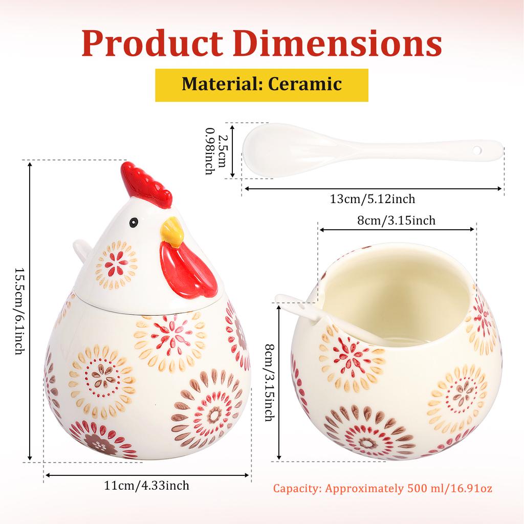 17Oz Creative Rooster Ceramic Spice Jars Household Chicken Shape Ceramic Kitchen Canisters Moisture-Proof with Lid Kitchen Tool