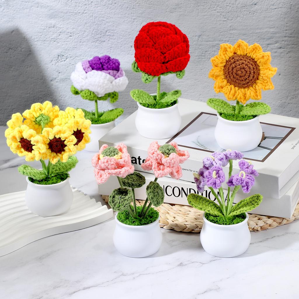 Crochet Flowers Knitting Crochet Flowers Sunflower Potted Plants Handmade Flowers Birthday Wedding Car Gift Home Decor