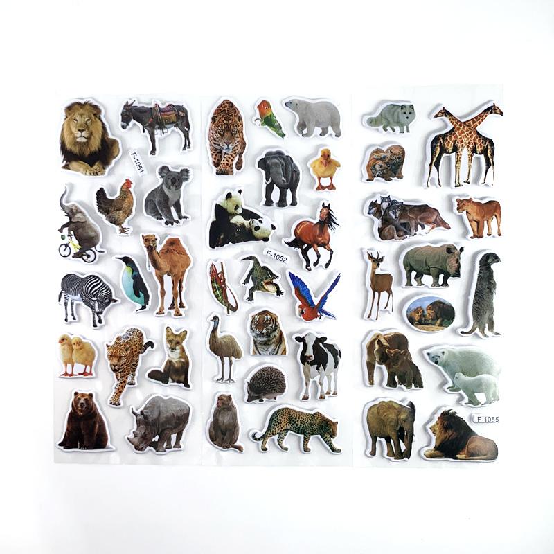12 Sheets Wild Animals Style Stickers 3D Cartoon Classic Toys Scrapbook Learning Cognitive Sticker For Kids Gift