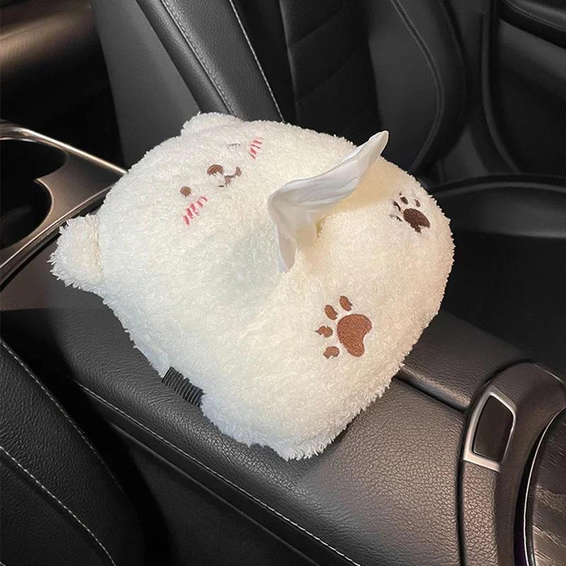 Adorable Animal Plush Car Tissue Box Portable Drawer-Type Napkin Holder Suitable Seat Back & Armrest Box Cute In-Car Storage Bag