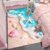 Large 3D Beach Area Rug with Seashells Starfish and Foamy Waves Kids Bedroom Non-slip Decorative Carpet Home Decoration