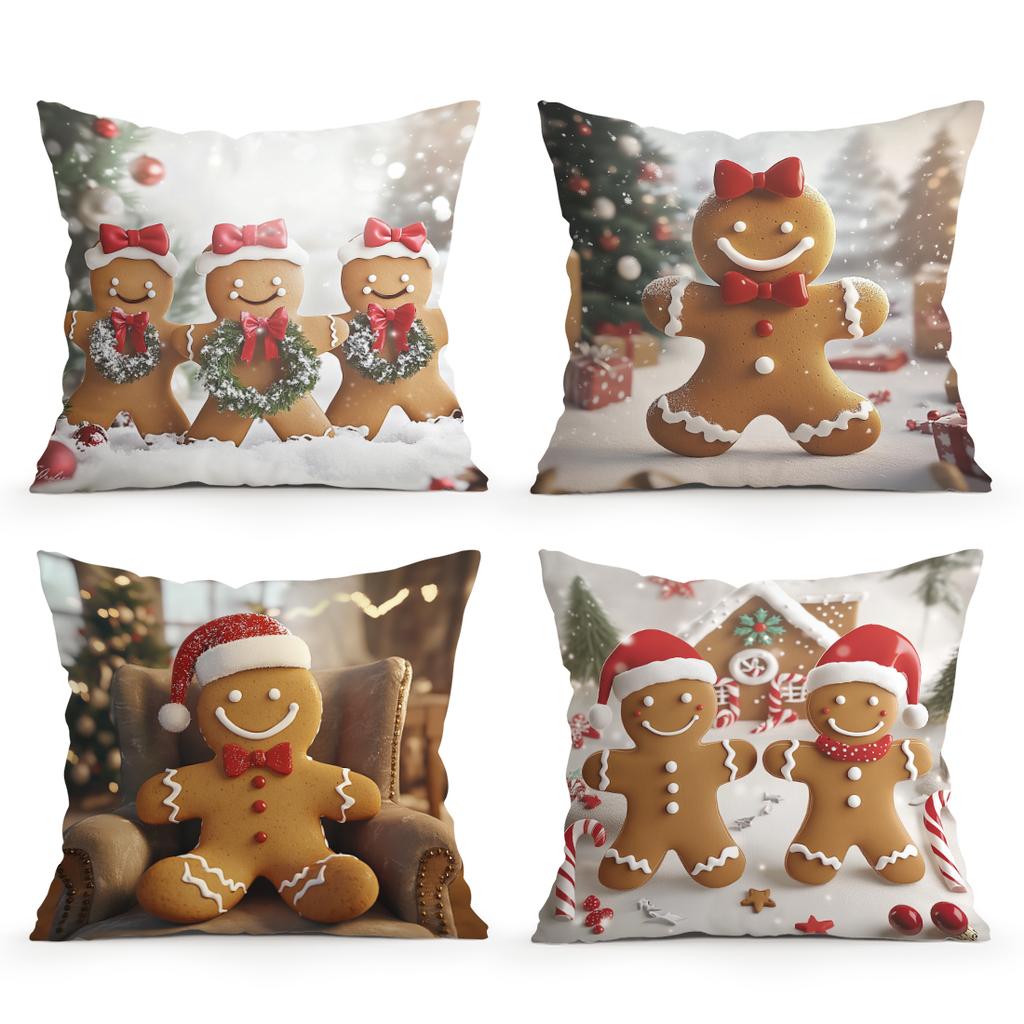 Christmas Gingerbread Man Pillowcase Bedroom Sofa Cushion Cover 100% Polyester Living Room Cushion Pillowcase Home Decor