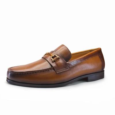 Fashion Men's Loafers Dress Shoes Round Toe Formal Business Slip-On Handmade Cowhide Leather Upper Rubber Sole Comfortable Footwear