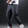 Men Sport Pants Ice Silk Relaxed Fit Ankle-banded Pockets Drawstring Elastic Waist Soft Breathable One Tone Gym Traning Jogging Swe