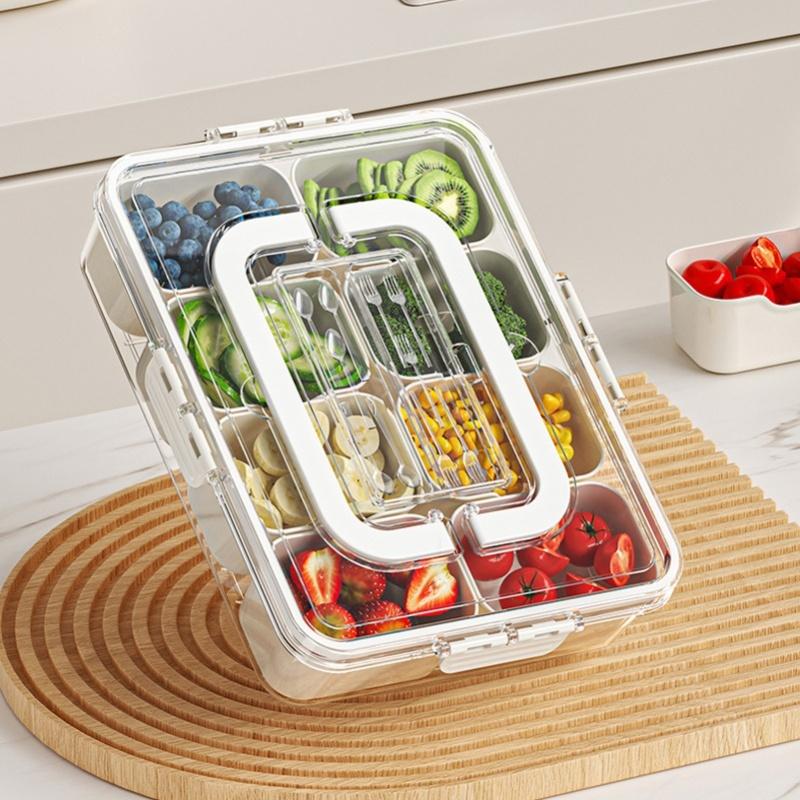Portable Snackle Box Container 8 Compartment Clear Snack Platters Divided Serving Tray With Lid And Handle For Candy Veggie