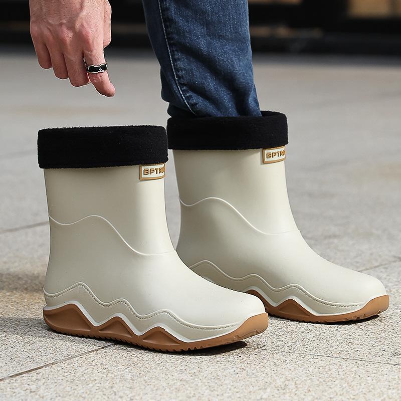 Rain shoes men's new non-slip waterproof rain boots men's cotton outer wear work car wash shoes fishing shoes medium and short rubber shoes
