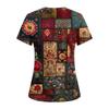 Damen V-Ausschnitt Drei-Taschen Kurzarm Retro-Print Uniform/Pflegekraft Oberteil Mit Schlitzen Am Saum