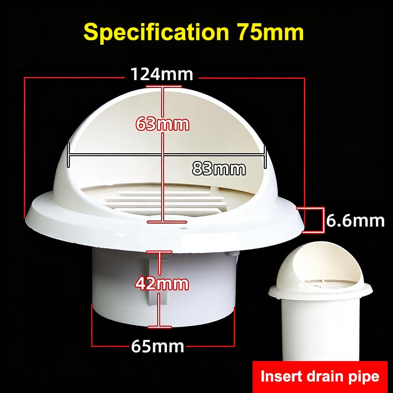 White Pvc Wide Caliber Exterior Vent Hood Windproof Rainproof Corrosion Resistant For Kitchen Bath Ventilation