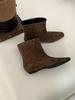 Sheepskin Version~ Retro Suede Square Head Small Slope Heel Flat Bottom Thin Boots Short Boots Women's 2025 New Versatile Cowboy Boots