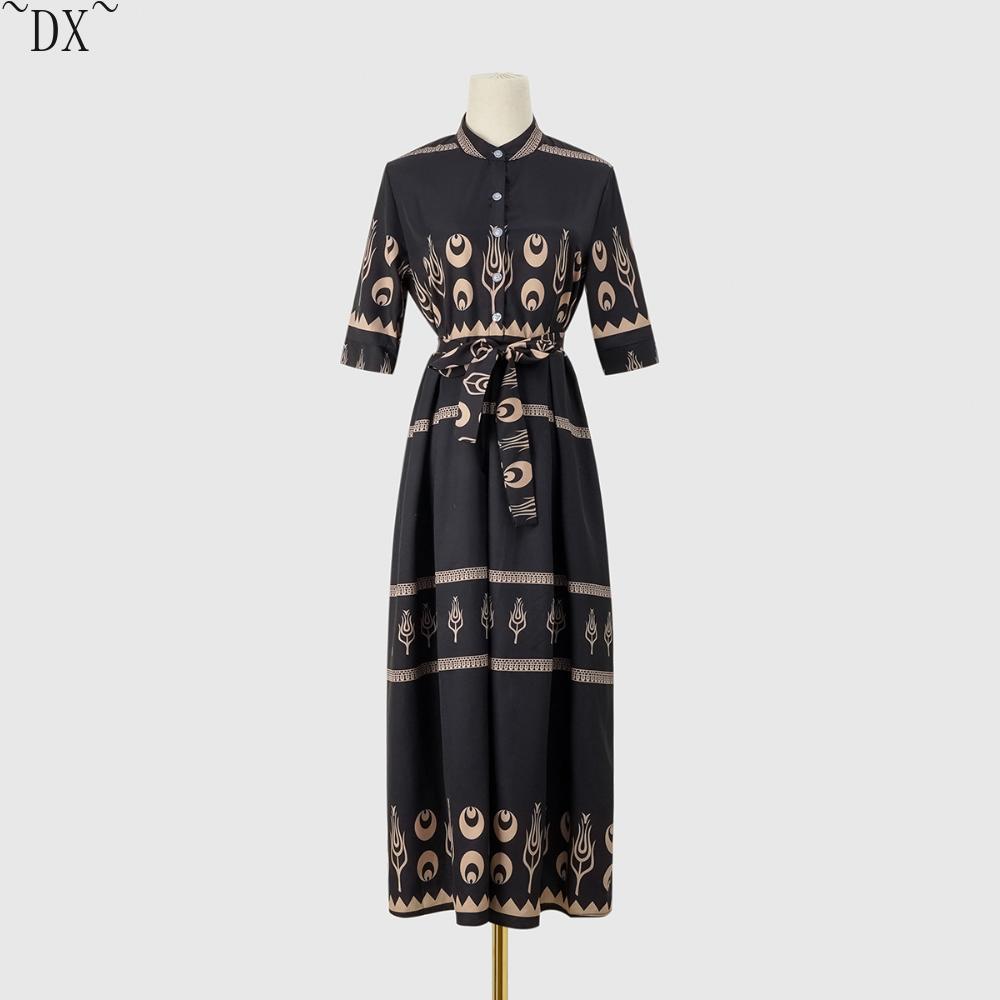 DX~~~ Sommerkleid mit bedrucktem Fünf-Punkt-Ärmeln