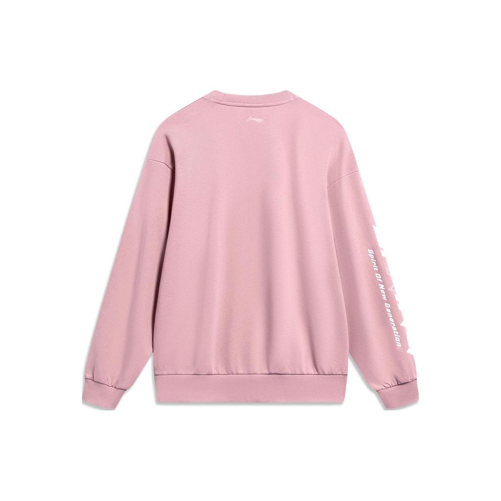 Li-Ning Sports Life Series Letter Logo Print Crew Neck Sweatshirt Unisex Tops Pink AWDT607-5