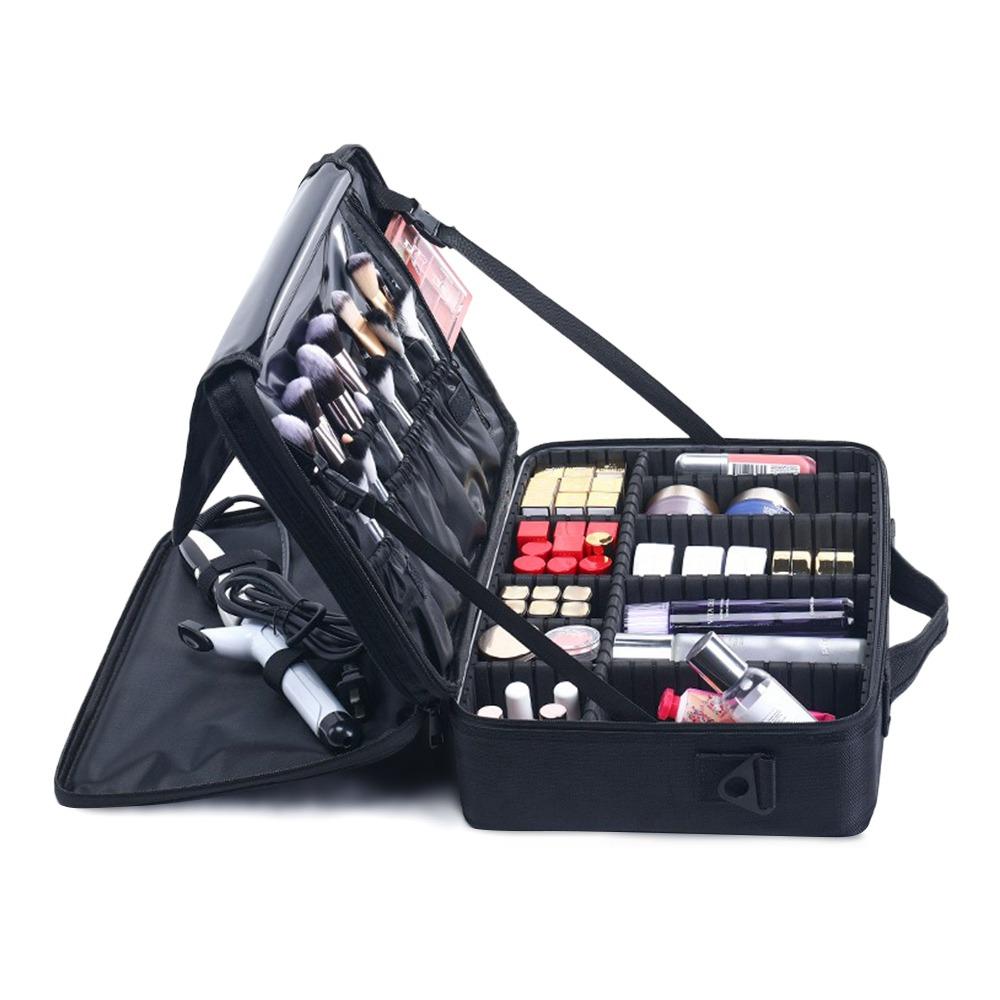 Portable Large Capacity Makeup Bag Oxford Professional Cosmetic Case 3 Stage Kit Waterproof Makeup Storage Box Women