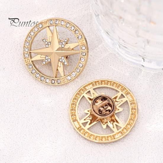 Men Women Brooch Vintage Rhinestone Star Compass Brooch, Alloy Oxidation Resistant Badge Lapel Pin, Jewelry Accessory for Clothing Decor