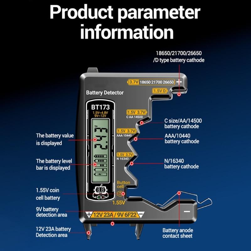 Multiple Function Battery Capacity Tester Check 3A D C 9V 12V 23A 18650 21700 Cells With Clear Double Readout Portable