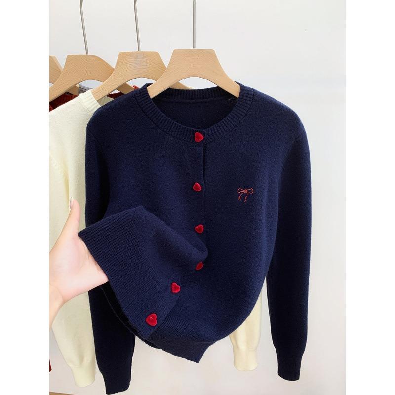 Embroidered bow long-sleeved knitted cardigan jacket women's autumn inner with bottoming sweater autumn new top