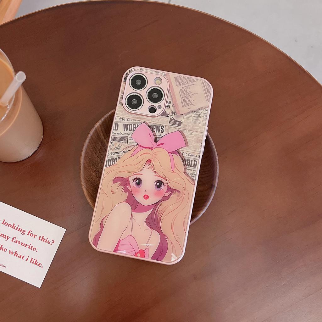 Passen Sie die Pink Bowtie Girl Hülle für iPhone 15 14 13 12 11 Pro Max X XR XS personalisierte Glas-Telefonhülle an