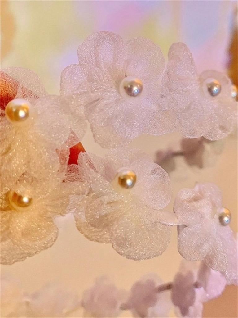 1 Women's Summer New Solid Color Soft Sweet Flower Headband White Pearl Headband Sen Tie Headband Hair Accessory Headpiece