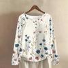 Women's Fashionable And Casual Shirt Long Sleeve Round Neck Solid-color Cotton And Linen Blouse Top