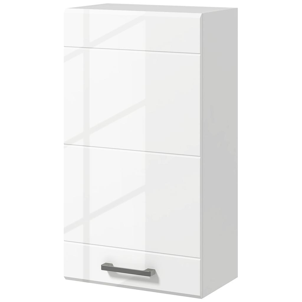 Wall-mounted MDF bathroom cabinet with 3 shelves and an adjustable top shelf. 37x22.5x70cm. White