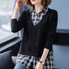 New Spring and Autumn Fashion Korean Edition Spliced Fake Two Piece Shirt Collar Top Loose and Versatile Women's Knitted Sweater