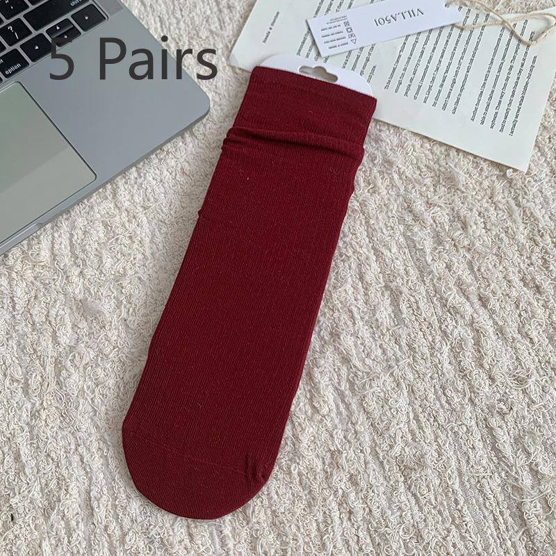 

5 пар Осенне-зимние носки Ankora красного цвета женские прямые бесшовные хлопковые до середины икры в полоску, в горошек, гольфы 5 Pairs