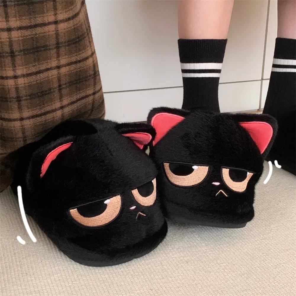 Fashion Women Fuzzy Home Slippers Winter Cartoon Cute Indoor Fluffy Slippers Non Slip Warm Cotton Shoes Couples Thick Sole Plush Slides