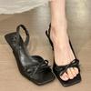Japanese gentle height increase and thin open-toed sandals summer new sweet bow floral temperament square head high heels