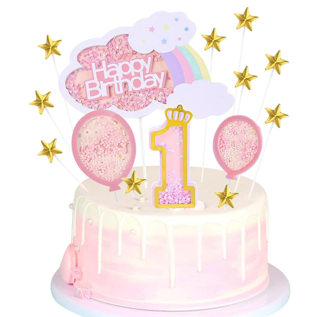 Conjunto de Decoração de Bolo de Aniversário de 3 anos Balão de Ar Quente Topo de Bolo de Terceiro Aniversário com Estrelas Arco-Íris Topo de Bolo de Três Anos