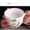 600ml Tasse aus Knochenporzellan mit großem Fassungsvermögen - Blumige Keramiktasse für Milch, Haferbrei, Frühstück, ofen-, mikrowellen- und spülmaschinengeeignet