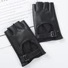 Black Punk Short PU Leather Half-Finger Gloves Women Men Hip-Hop Driving Motorcycle Cool mittens Hollow Out Fingerless Gloces