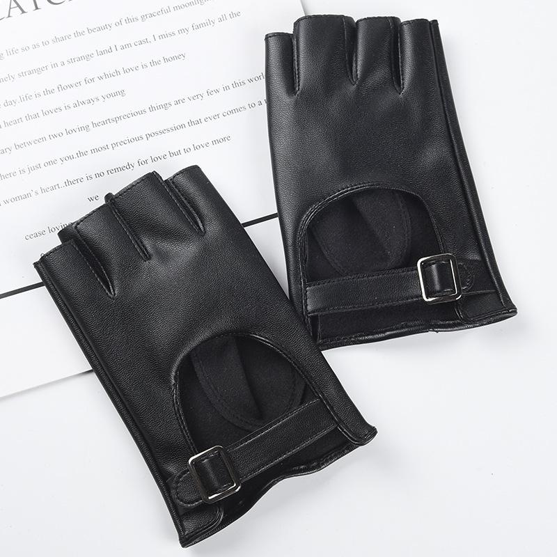 Black Punk Short PU Leather Half-Finger Gloves Women Men Hip-Hop Driving Motorcycle Cool mittens Hollow Out Fingerless Gloces