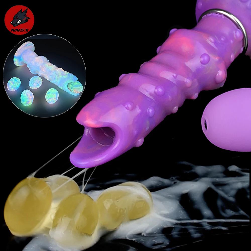 Silicone Anal Plug Luminous Ovipositor Lay Eggs Anal Dildo with Granular Surface Vagina Balls Adult Sex Toy for Woman Men